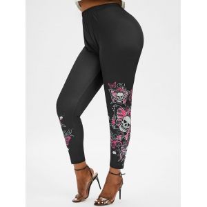 

Plus Size Skull Butterfly Print Skinny Pants, Black