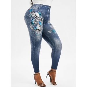 

Plus Size Skull Wings Print Halloween Jeggings, Multi