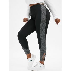 

Plus Size Colorblock Criss Cross Skinny Pants, Black