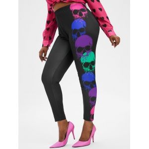 

Colorful Skull Halloween Plus Size Leggings, Black