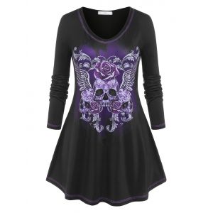 

Plus Size Halloween Flower Skirt A Line Tunic Tee, Black