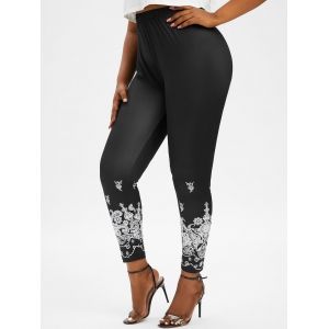 

Plus Size Floral Paisley Print Treggings, Black