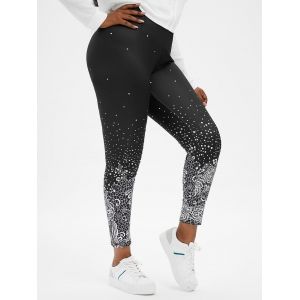 

Plus Size Monochrome Floral Print High Rise Leggings, Black