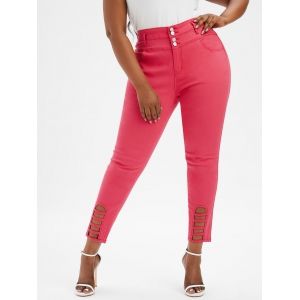 

Plus Size High Waisted Ladder Cut Jeans, Red