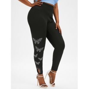 

Plus Size Butterfly Rhinestone High Rise Cutout Pants, Black