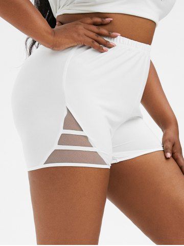 Plus Size & Curve Ladder Mesh Side Shorts - WHITE - 5X
