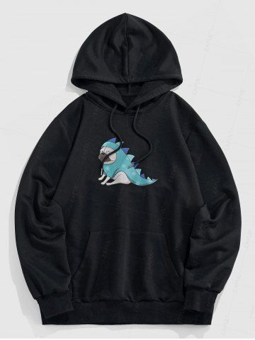 Streetwear Cartoon Animal Print Hoodie - BLACK - M