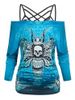 Off The Shoulder Skull Butterfly Print Halloween Tee and Lace Strappy Camisole -  