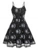 Plus Size Sun And Moon Print Lace Fit and Flare Retro Dress -  