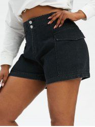 Plus Size & Curve Flap Pockets Denim Cargo Shorts -  