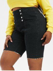 Plus Size & Curve Frayed Double Breasted Denim Biker Shorts -  