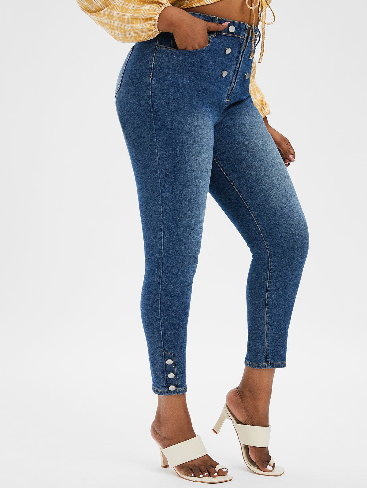 Plus Size Mock Button Zipper Fly Jeans [25% OFF] | Rosegal