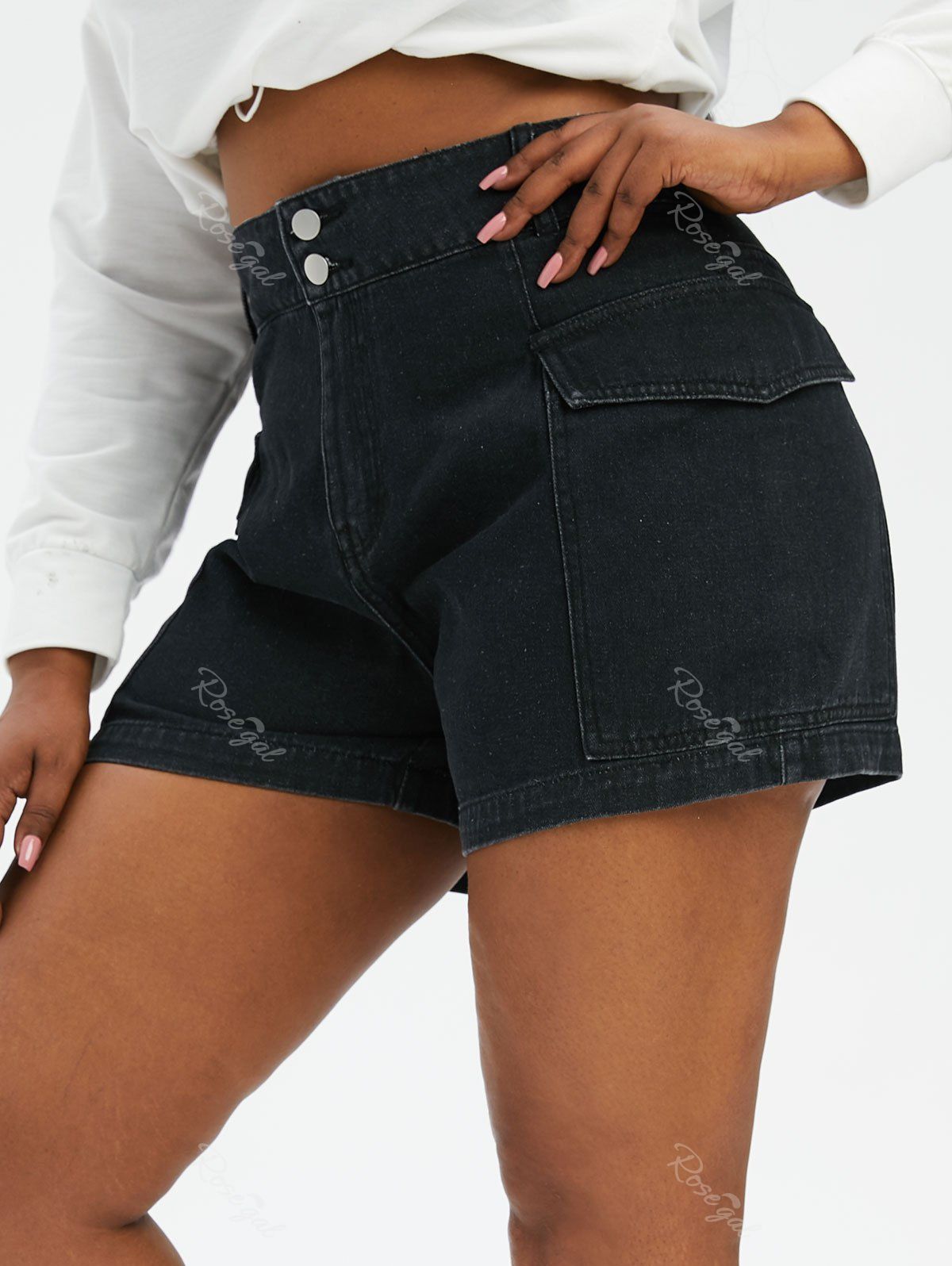 Trendy Plus Size & Curve Flap Pockets Denim Cargo Shorts  