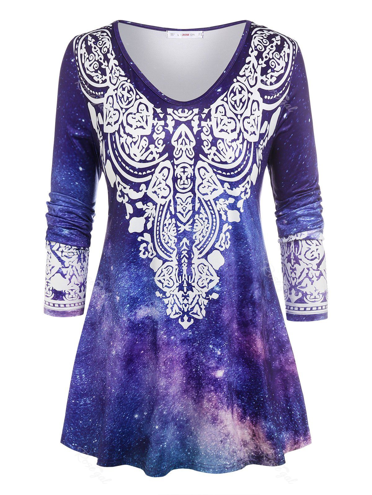 Affordable Plus Size 3D Galaxy Tribal Print  Tee  