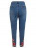 Plus Size Floral Applique High Rise Jeans -  