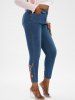 Plus Size Floral Applique High Rise Jeans -  