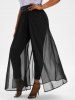 Pantalon Moulant Fendu Orné de Boucle en Mousseline Grande Taille - Noir 4X