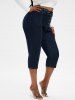 Plus Size & Curve Belted Button Fly Contrast Stitching Jeans -  