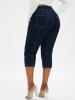Plus Size & Curve Belted Button Fly Contrast Stitching Jeans -  