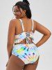 Maillot de Bain Bikini Néon Teinté Noué de Grande Taille à Volants - Blanc 5X