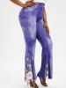 Pantalon Evasé à Imprimé 3D Fleur de Grande Taille en Jean - Bleu 2X