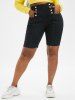 Plus Size & Curve Frayed Double Breasted Denim Biker Shorts -  