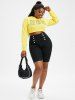 Plus Size & Curve Frayed Double Breasted Denim Biker Shorts -  