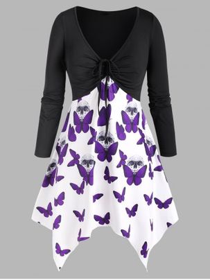 Cinched Front Skull Butterfly Halloween Plus Size Top