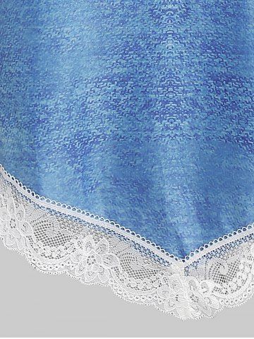 Plus Size Lace Panel Floral Print  3D Denim Top