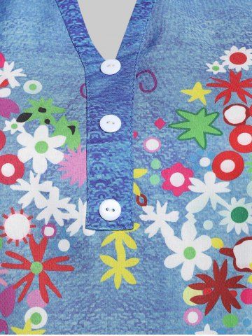 Plus Size Lace Panel Floral Print  3D Denim Top