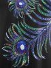 Plus Size Peacock Feather Print Asymmetric Tee -  