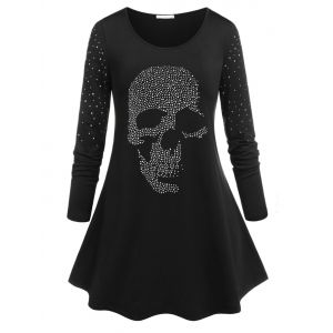 

Plus Size Halloween Rhinestone Skull Print Tee, Black