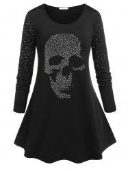 T-Shirt avec Imprimé Crâne D'Halloween Orné de Strass de Grande Taille - Noir L