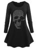 Plus Size Halloween Rhinestone Skull Print Tee -  