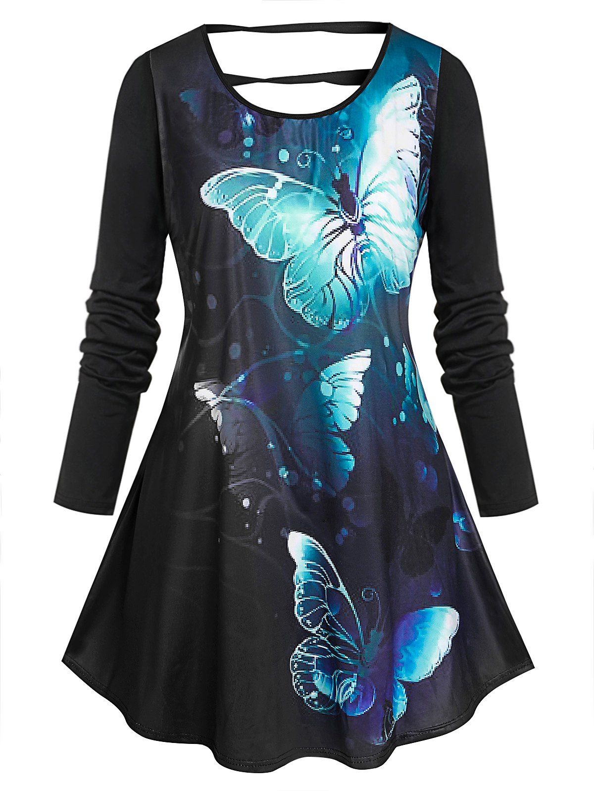 Hot Plus Size Cutout Butterfly Print Tee  