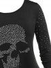 T-Shirt avec Imprimé Crâne D'Halloween Orné de Strass de Grande Taille - Noir L