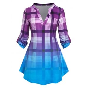 

Plus Size Plaid Notched Collar T Shirt, Multi