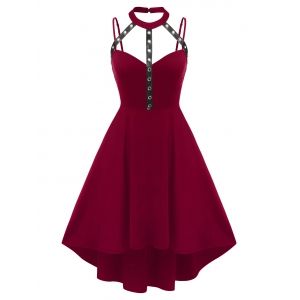 

Plus Size Harness Cutout High Low Gothic Dress, Deep red