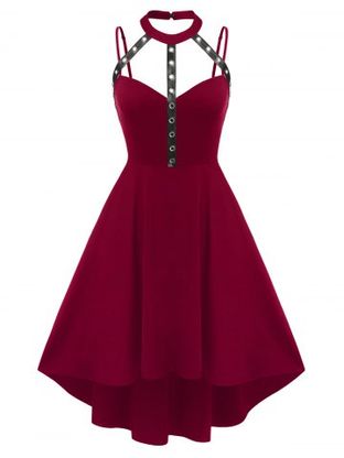 Plus Size Harness Cutout High Low Gothic Dress