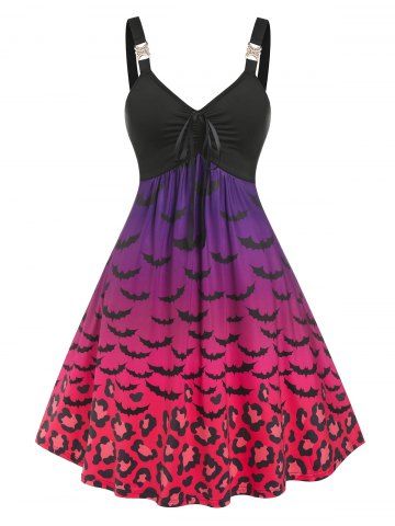 Plus Size Bat Ombre A Line Ruched Backless Dress