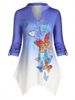 Plus Size Ombre Butterfly Handkerchief Roll Up Sleeve Top -  