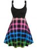 Plus Size Colorful Plaid O Ring Flare 1950s Dress -  