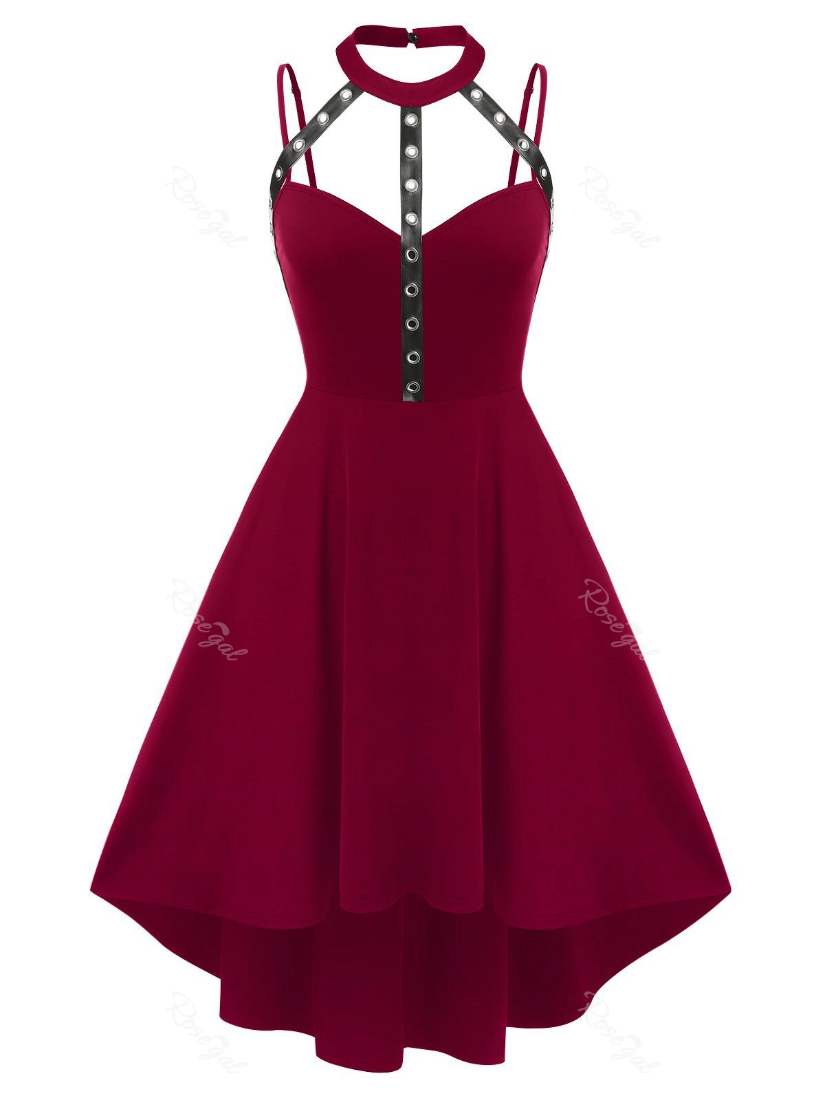 Trendy Plus Size Harness Cutout High Low Gothic Dress  