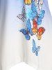 Plus Size Ombre Butterfly Handkerchief Roll Up Sleeve Top -  
