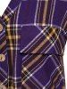 Plus Size Roll Up Sleeve Pockets Plaid Shirt -  