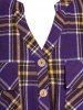 Plus Size Roll Up Sleeve Pockets Plaid Shirt -  