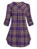 Plus Size Roll Up Sleeve Pockets Plaid Shirt -  
