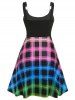 Plus Size Colorful Plaid O Ring Flare 1950s Dress -  