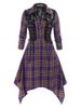 Plus Size Handkerchief Lace Up Plaid Midi Gothic Dress -  