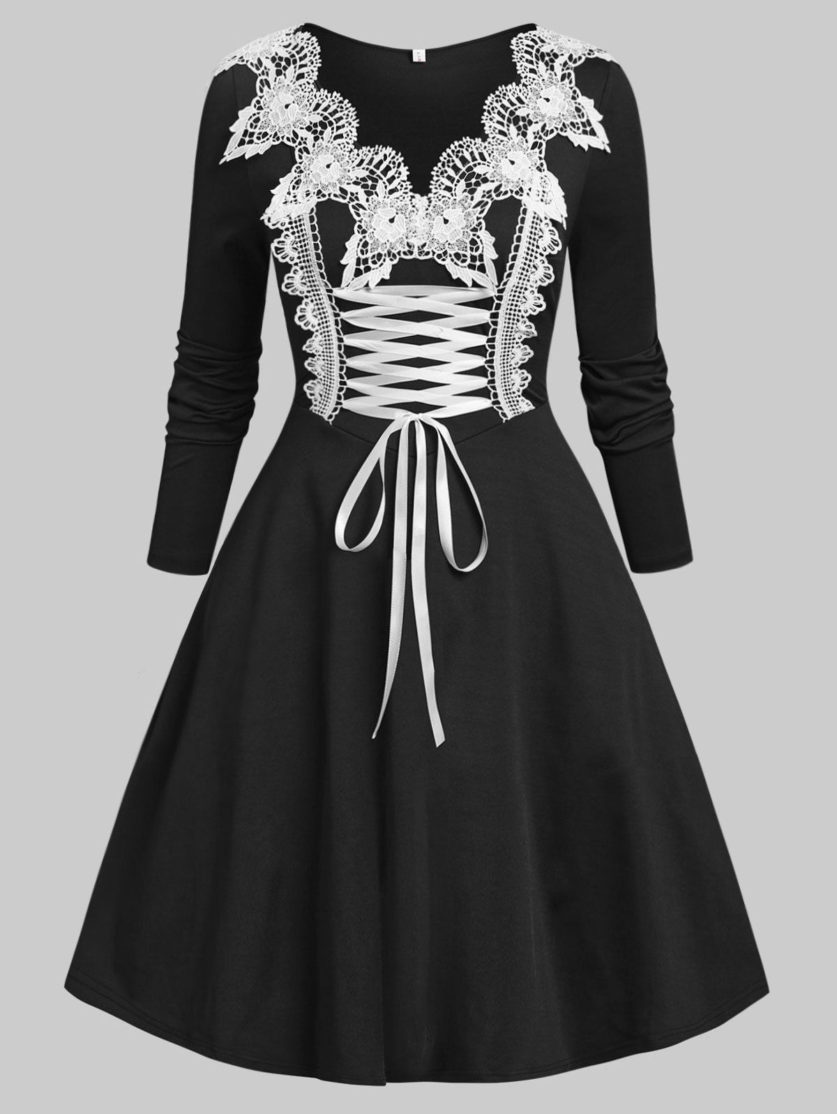 Online Plus Size Gothic Lace-up Guipure Lace Mini Dress  